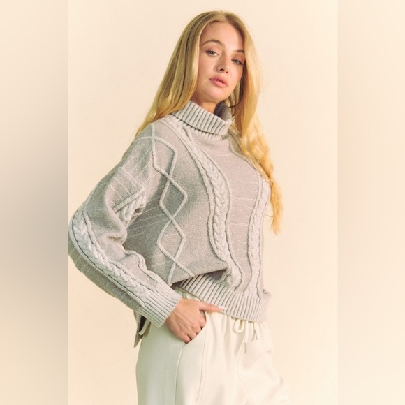 Davi & Dani Cable-Knit Turtleneck Dropped Shoulder Sweater  10010013710 - Picture 3 of 5